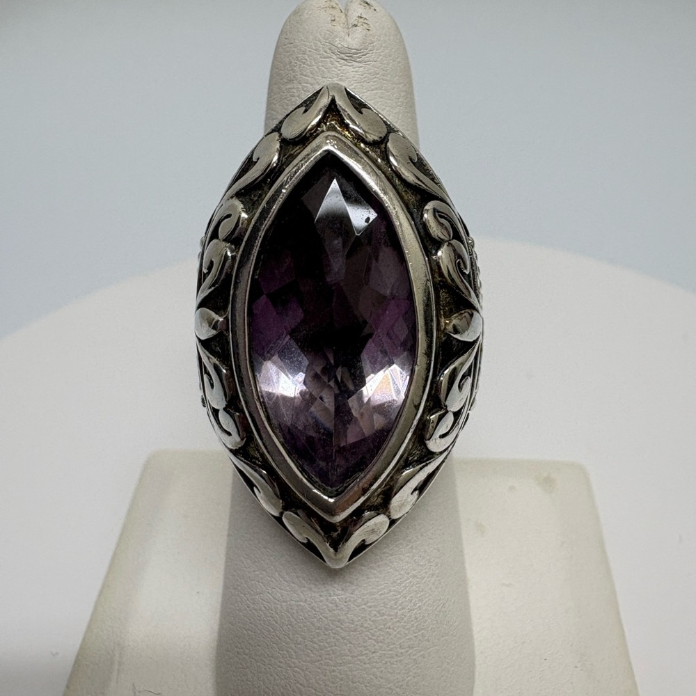 Elegant Amethyst Large Heavy Sterling Silver Women's Ring